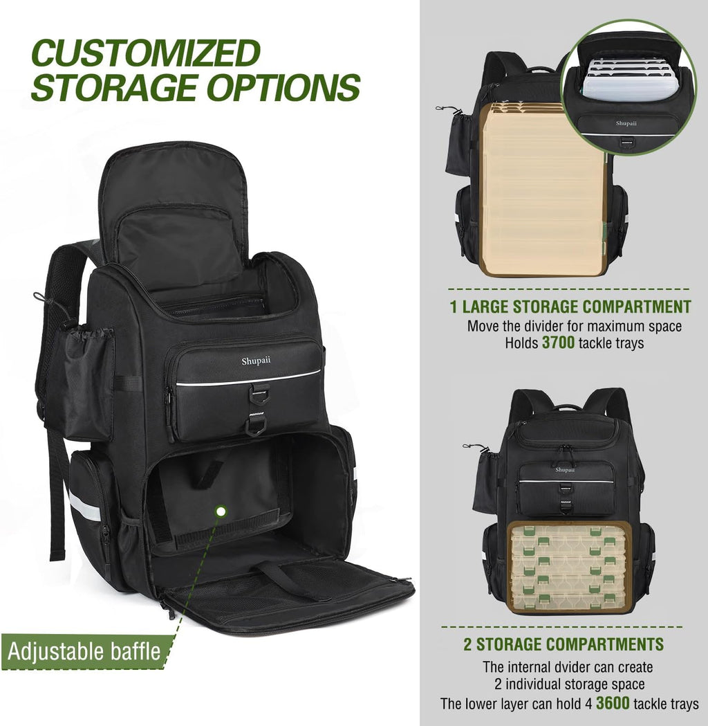 Fishing Backpack with Rod Holder | Large, Water Resistant, Tackle Storage Bag, Fishing Gear, Gifts for Men