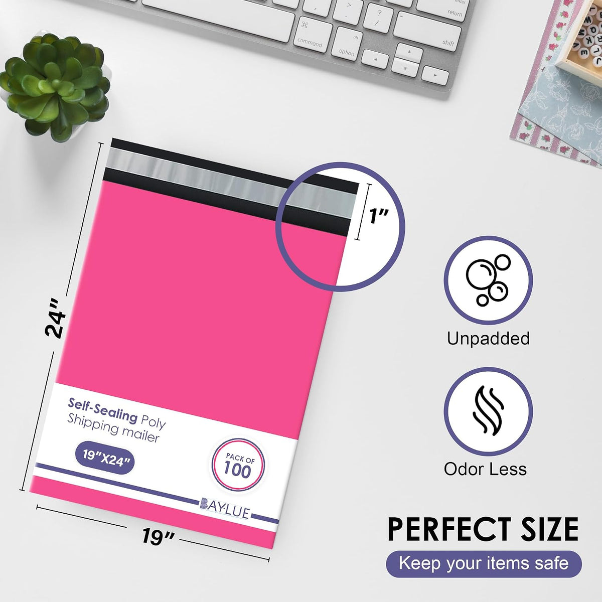 Hot Pink Poly Mailers 19x24, Shipping & Mailing Bags, 100 Pack Bulk
