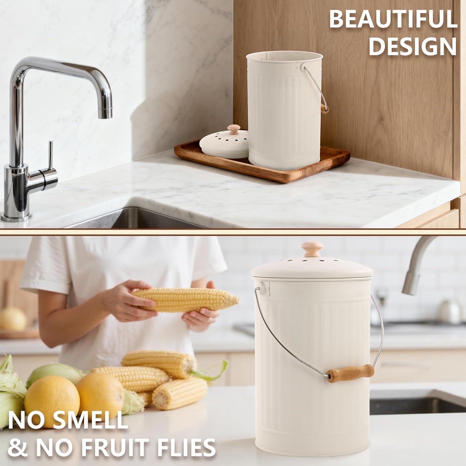 1.7 Gal Kitchen Compost Bin with Smell Proof Lid,Odorless Bin for Indoor Countertop,100% Rust Proof Compost Bucket