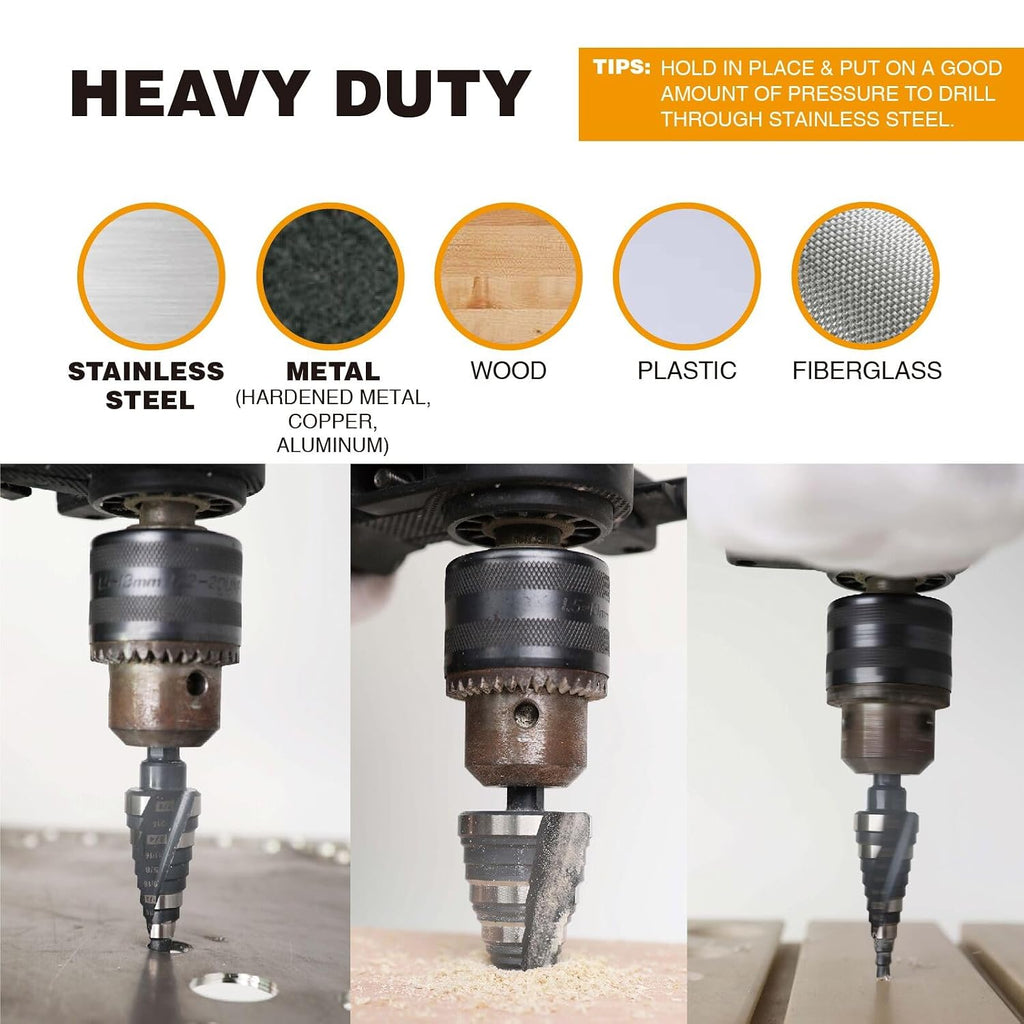 1/4"-1-3/8" M2 Step Drill Bit Unibit for Hole Drilling 5 Sizes