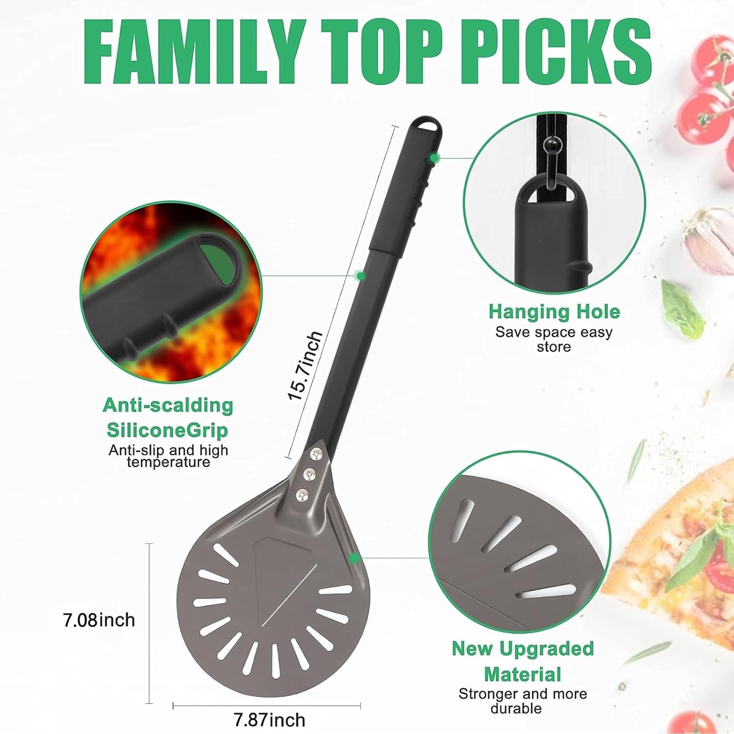 Pizza Turning Peel 8 Inch Round Aluminum Perforated Pizza Peel Turner with Metal Handle Pizza Paddle for Homemade
