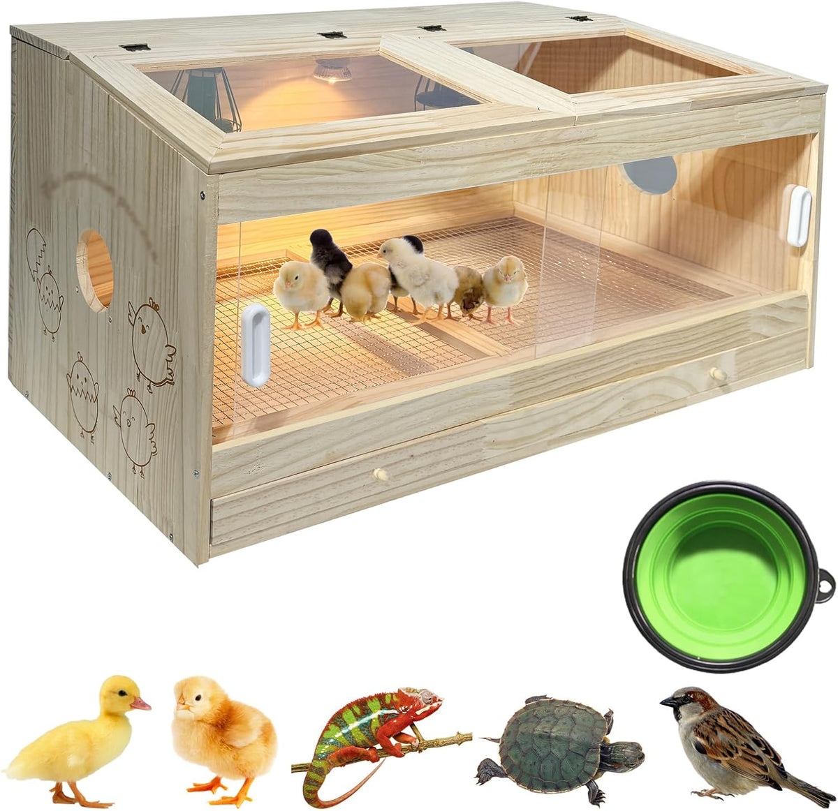 25-Piece Large Chicken Brooder Box 32", Drawer Manure Separation, All-in-One Kit, Up to 35 Chicks, Brooder with Temp