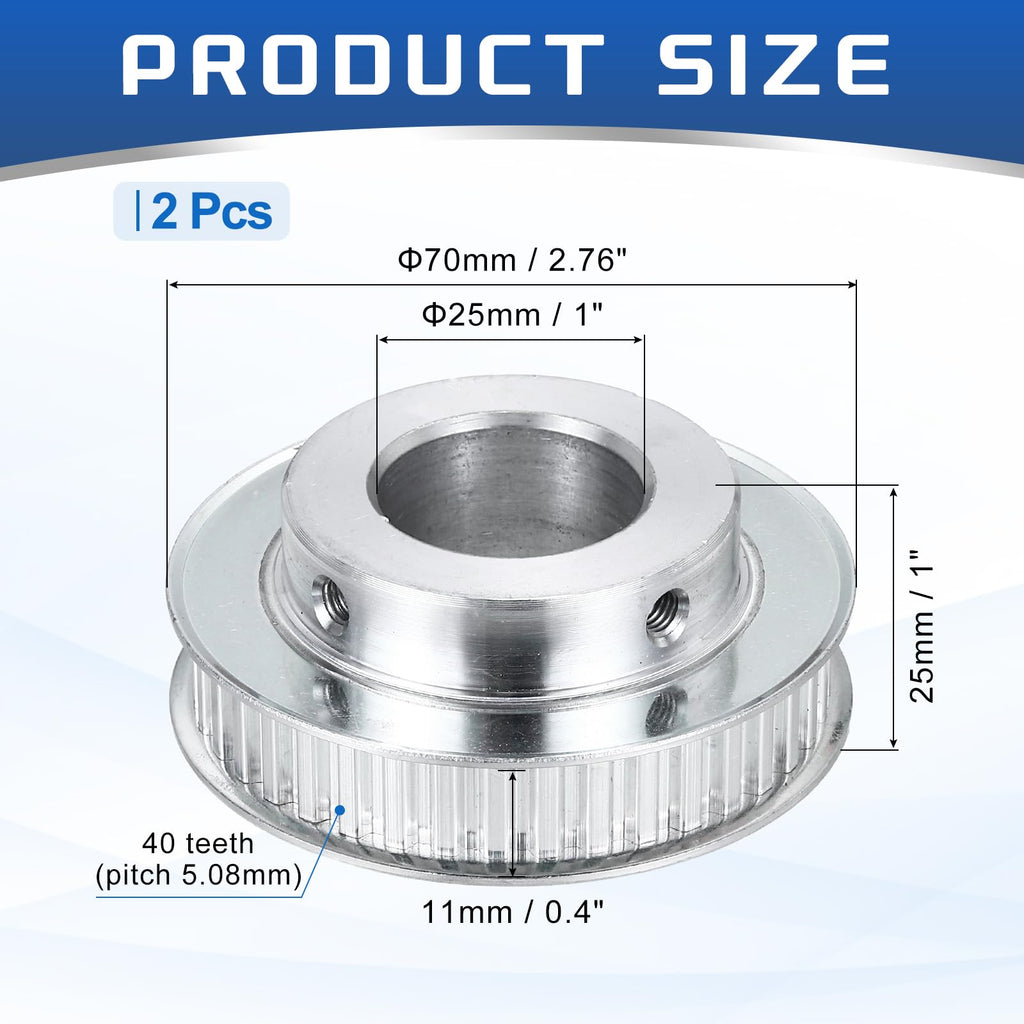 uxcell 2Pcs Timing Belt Pulley Aluminum Idler Pulley XL40 Teeth 1"(25mm) Bore for 10mm Width Belts, 3D Printers, CNC Machines, Industry