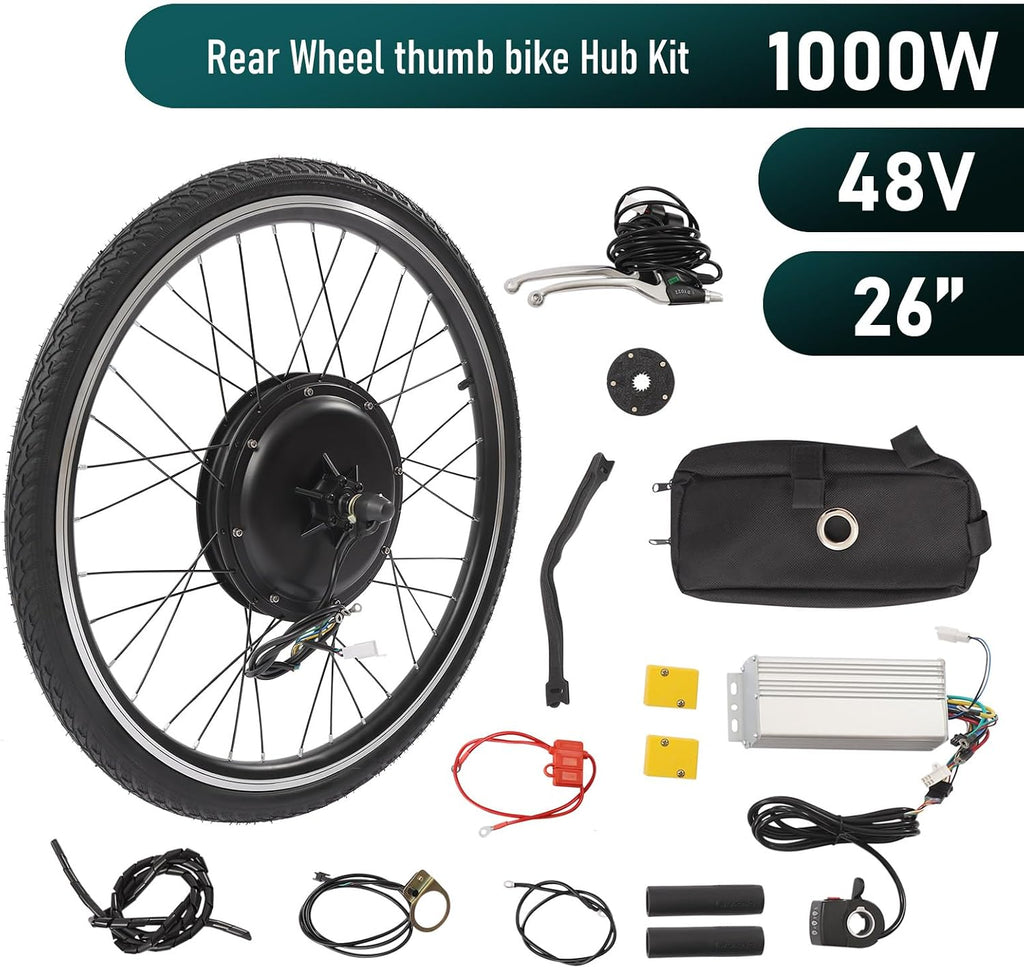 Electric Bike Conversion Kit, 48V 1000W 26" E-Bike Hub Motor Wheel Kit Rear Wheel Powerful Motor with Thumb Throttle