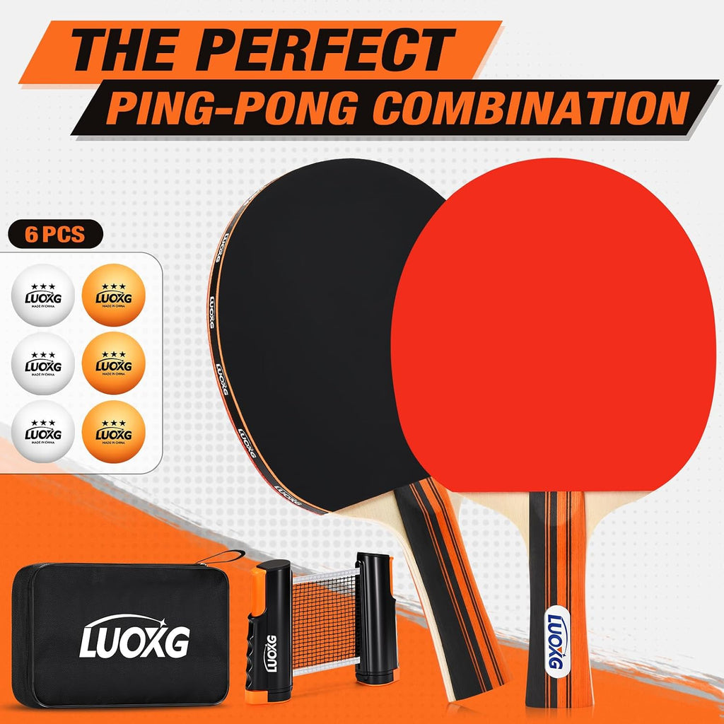 Portable Ping Pong Paddles Set of 2 with Table Tennis Net and Balls | 2‑Player Ping Pong Paddles Set with 3‑Star