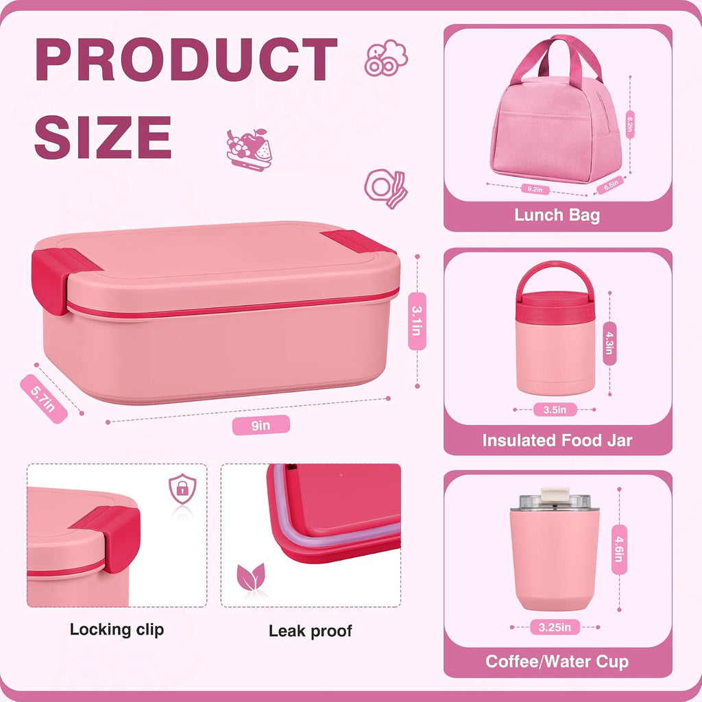 Bento Lunch Box Set with 10.5oz Soup Thermo Food Jar for Adults Kids, Stainless Steel Leak-proof Lunch Container with
