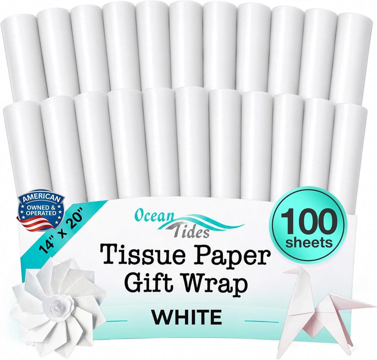 Tissue Paper for Gift Bags - 100 Sheets 14x20in Wrapping Paper, White