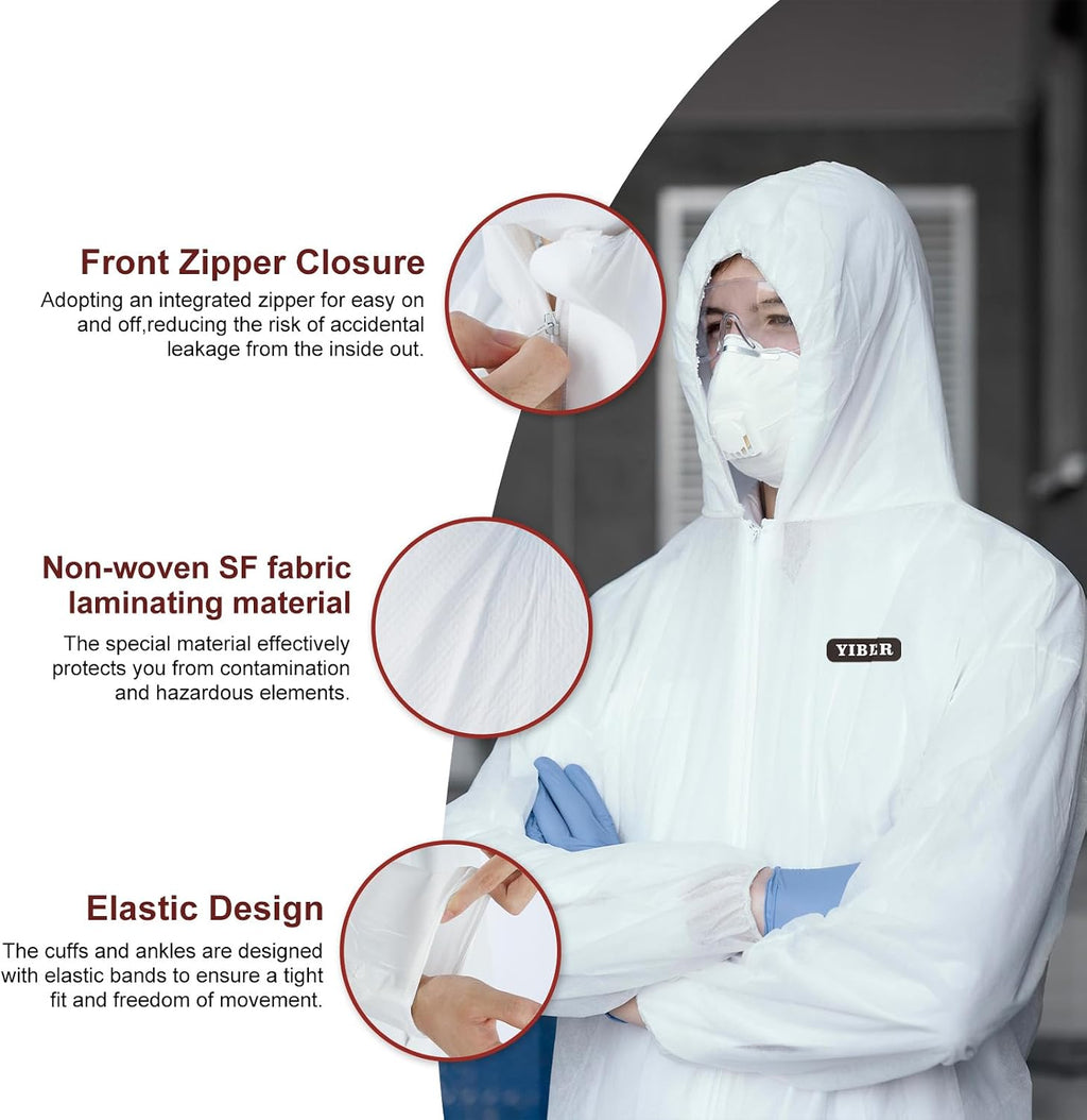 Hazmat Suit Disposable Coverall | Heavy Duty Full Body Paint Coverall & Suit in 7 Sizes - Large, White, 1