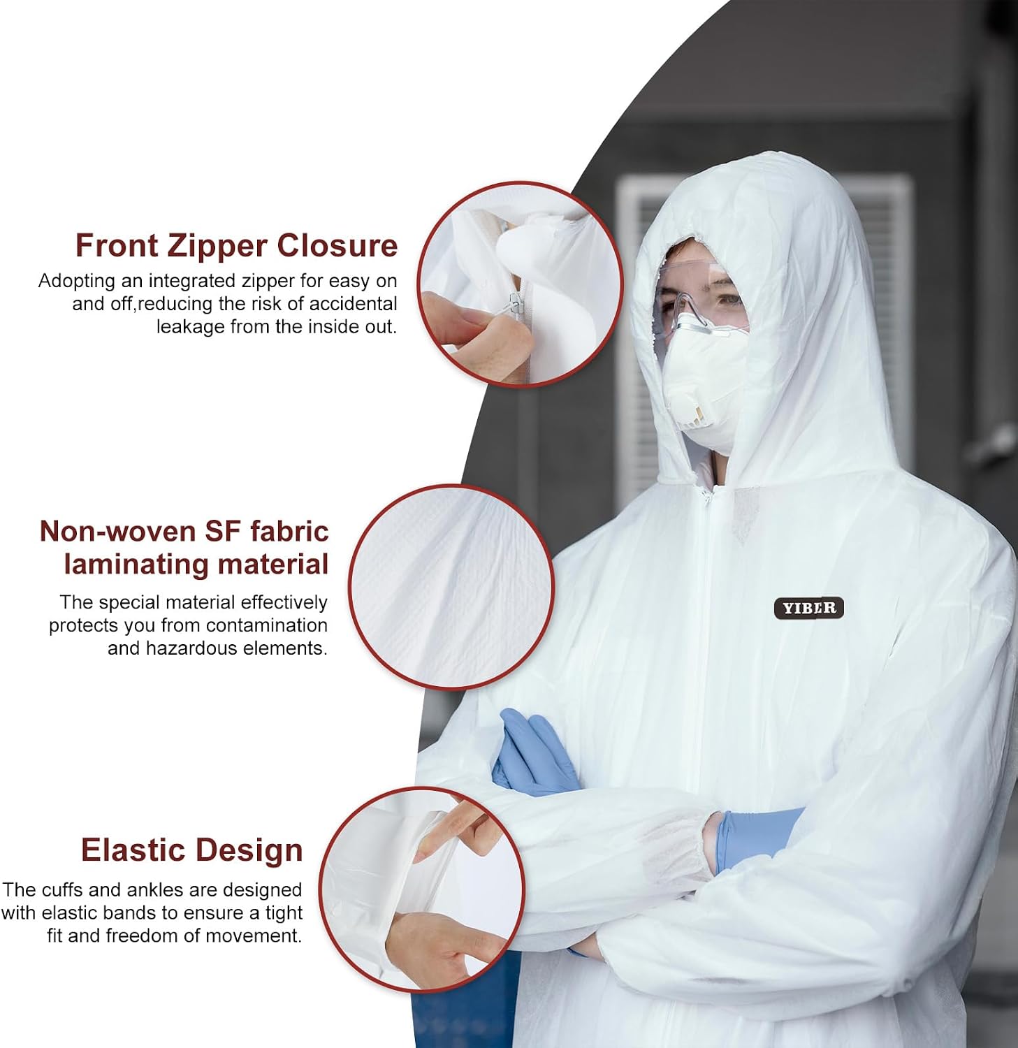 Hazmat Suit Disposable Coverall | Heavy Duty Full Body Paint Coverall & Suit in 7 Sizes - Large, White, 1