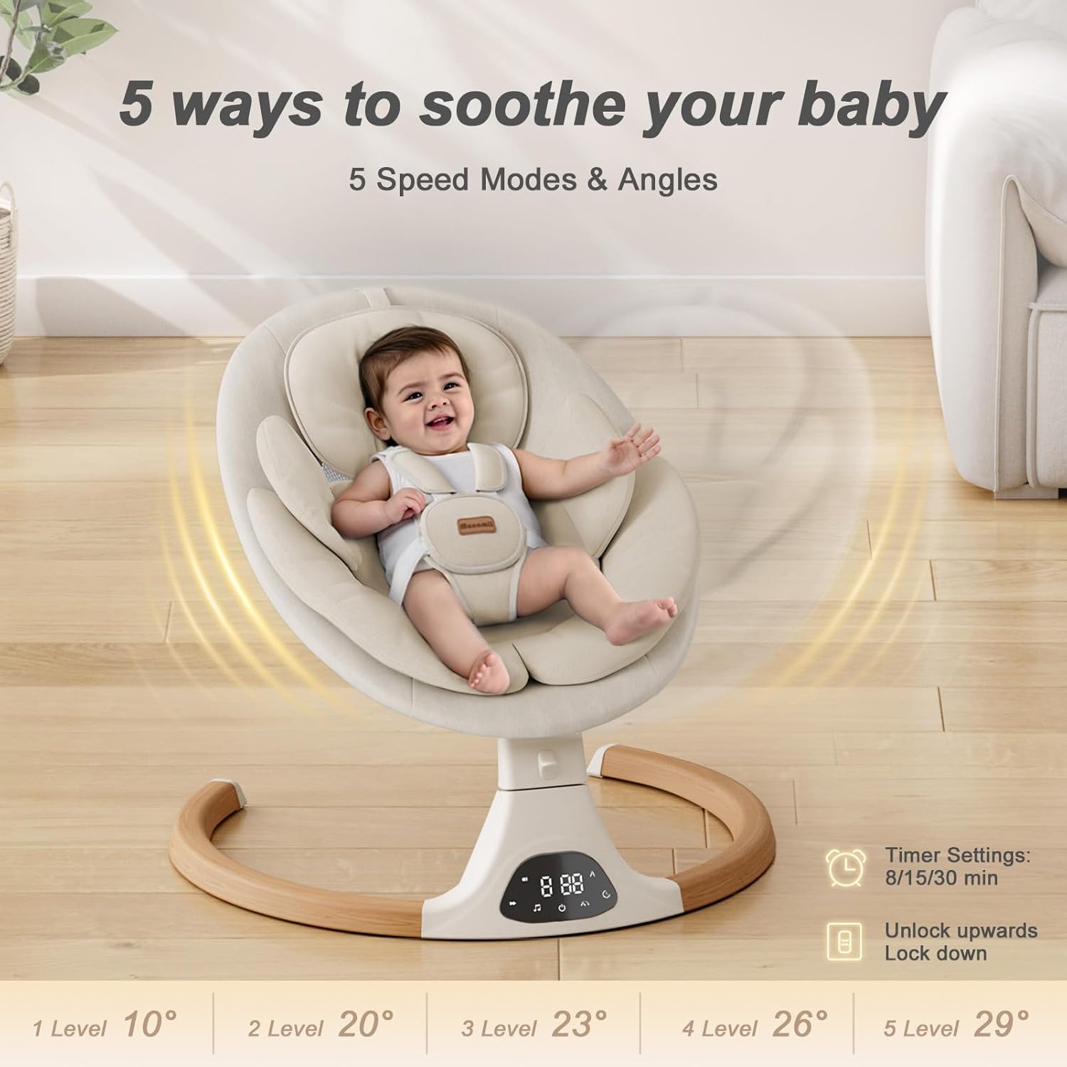 Baby Swings for Infants, Bluetooth Infant Swing with Music Speaker | Baby Swing with 5 Speeds, Remote Control, IMD
