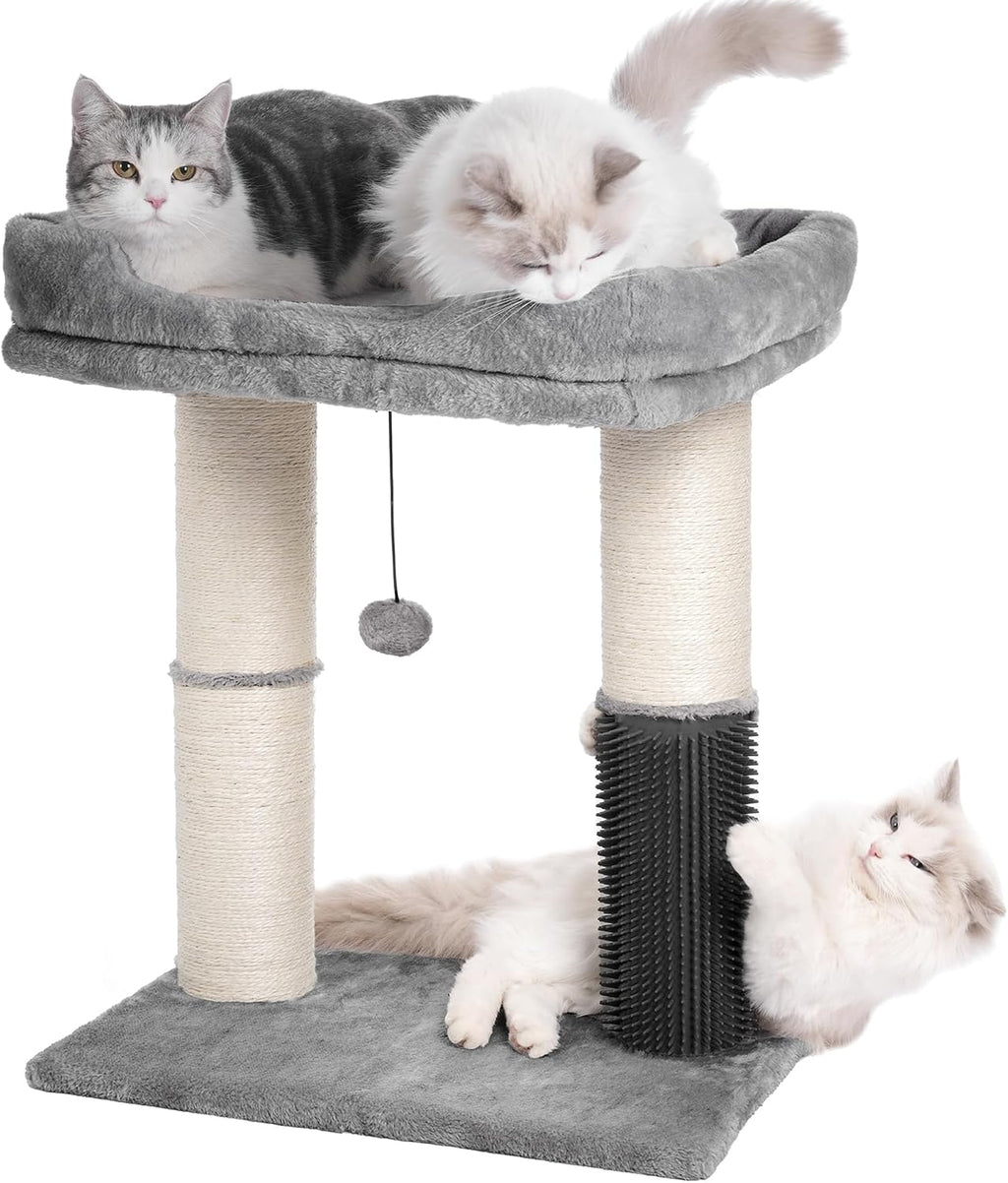 Cat Tree Tower for Large Cats Cat Scratching Post with 20x15.7”Wide Top Bed, Self Groomer, Thick Scratch Post
