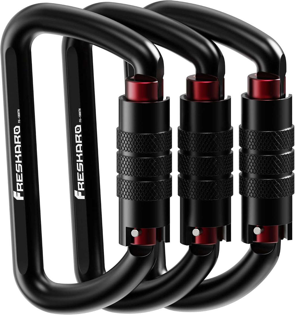 3inch 12kN-2698lbs Auto Locking Carabiner Clips, Solid D Shape, Heavy Duty 7075 Aluminum, Lightweight 1.09oz, Rust