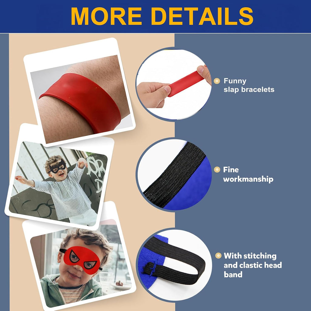 Kids Superhero Cape and Mask Set,Dress Up Costume with Slap Bracelets,Perfect for Birthday Patry,Halloween Cosplay