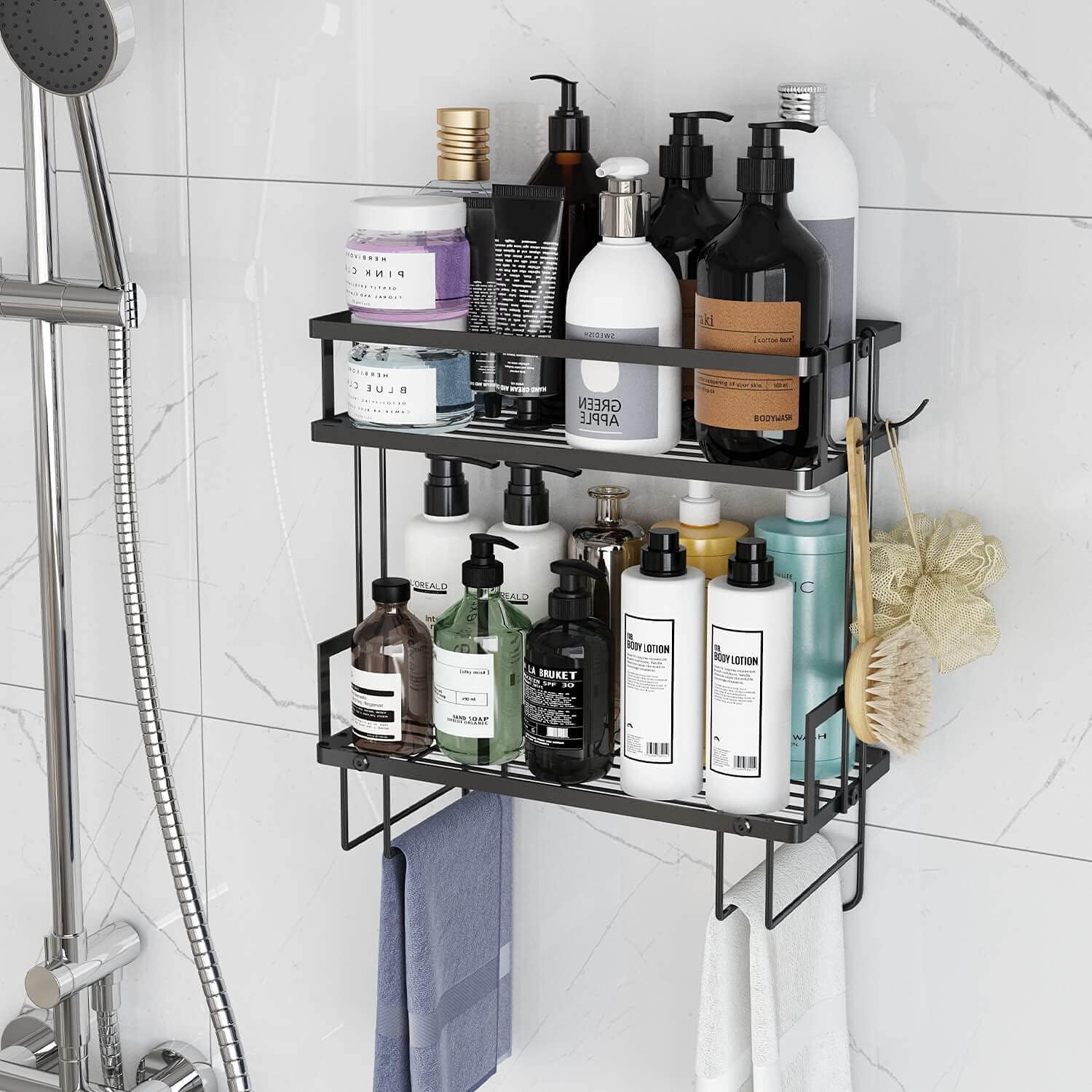 2-Tier Over Toilet Storage Shelf, Wall-Mount with 2 Hook/Paper Rack | Bathroom Organizers and Storage Cabinet