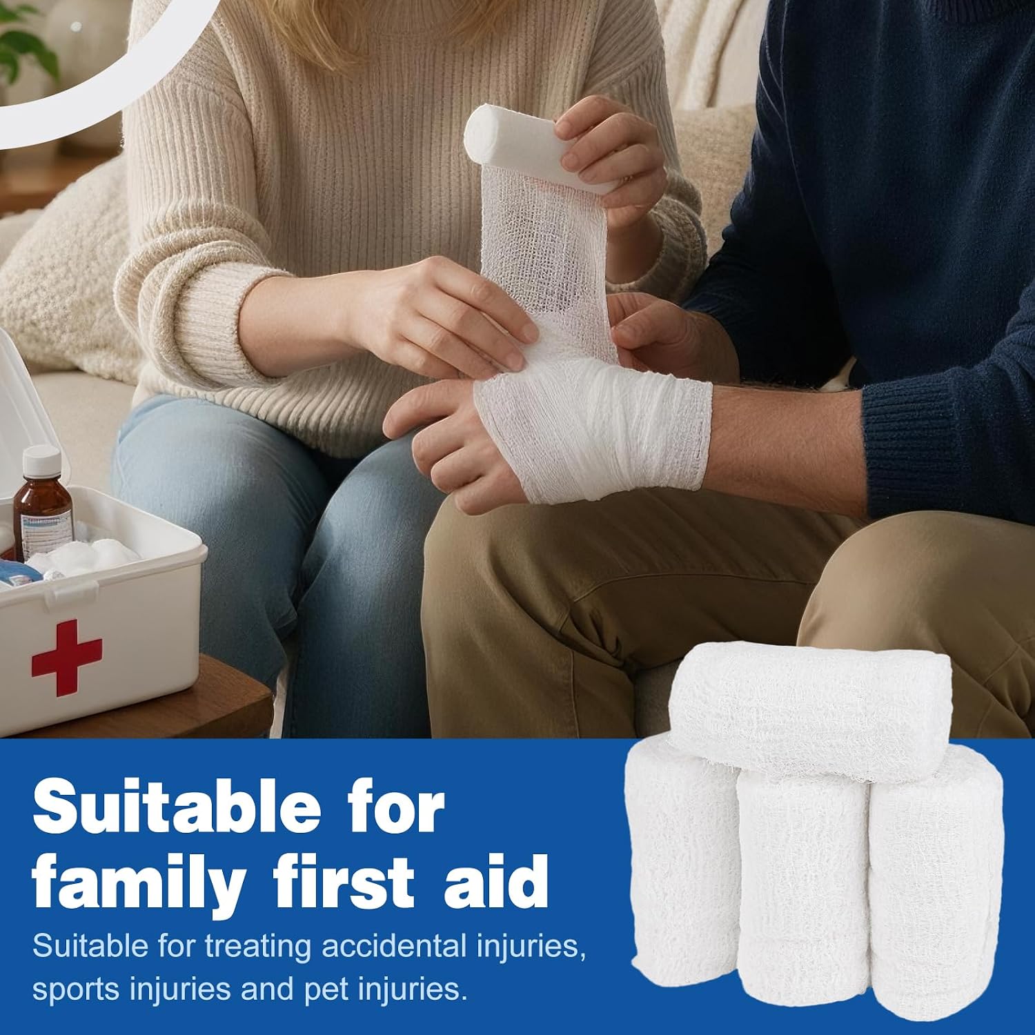 8 Pack Krinkle Gauze Rolls, 4 in x 3.2 Yards, 6-Ply 100% Cotton Bandage Wrap, Latex-Free Individually Wrapped, Highly