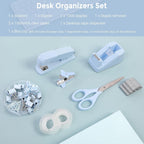 Blue Office Desk Accessories, Stapler and Tape Dispenser Set,10PCS