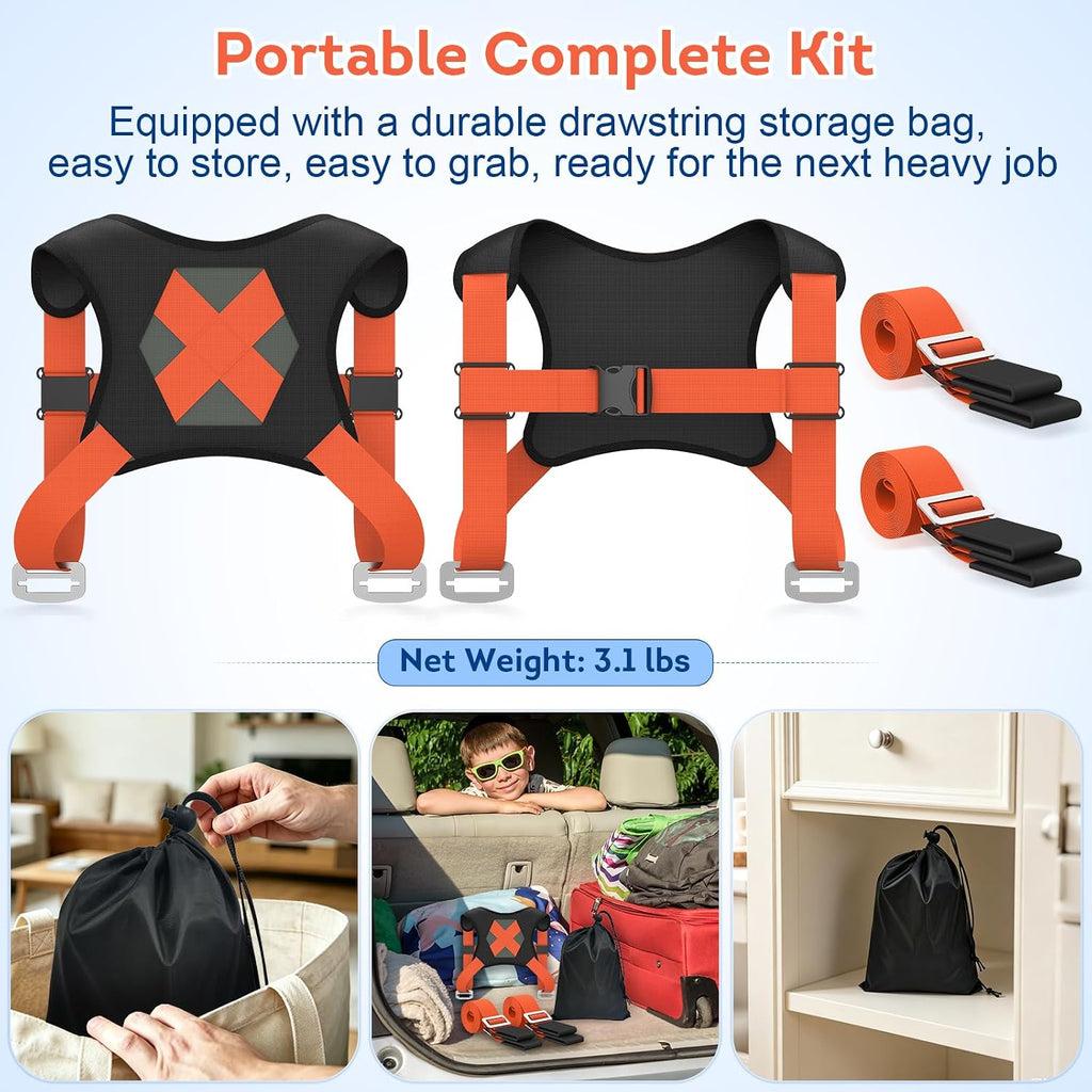 Moving Straps for Lifting 2-Person: Heavy Duty Furniture Appliance | Shoulder Forearm Mode Padded Back Support 2