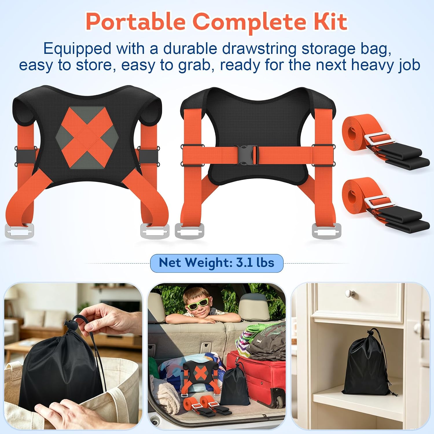 Moving Straps for Lifting 2-Person: Heavy Duty Furniture Appliance | Shoulder Forearm Mode Padded Back Support 2