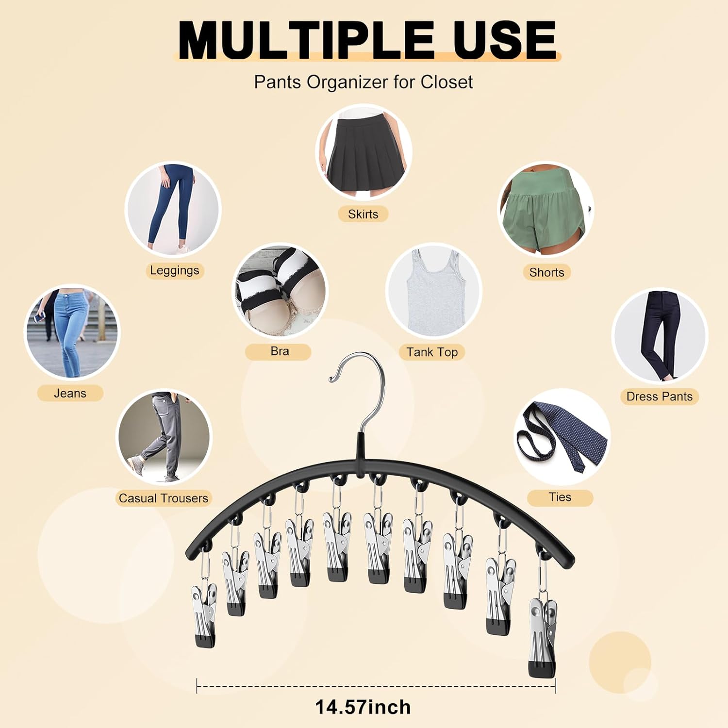Legging Organizer for Closet, 2 Pack Metal Yoga Pants Hangers w/10 Clips Holds 20 Leggings, Space Saving Hanging