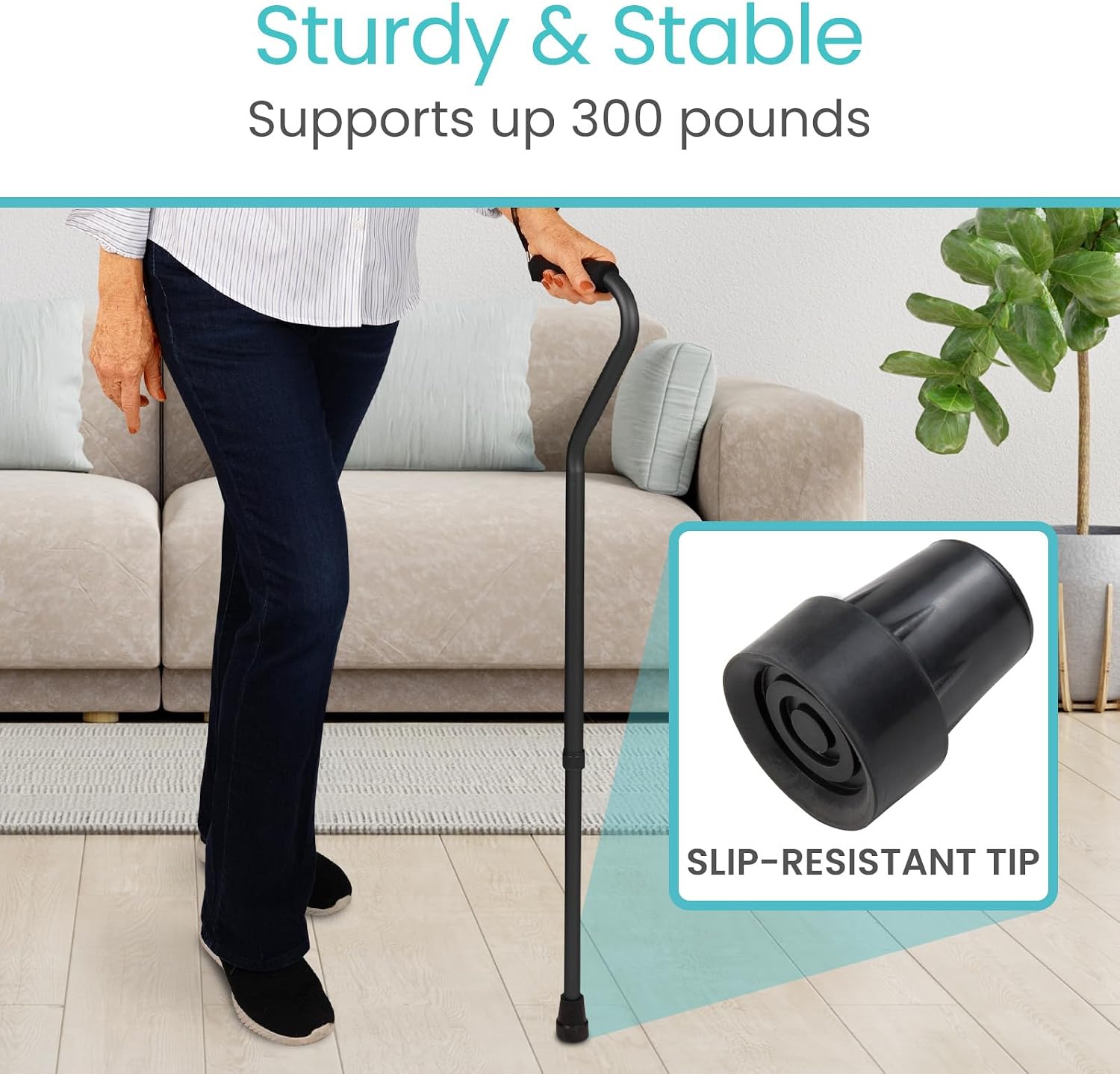 Offset Walking Cane with Comfort-Foam Handle - for Women, Men, Seniors - Lightweight & Adjustable Single Point