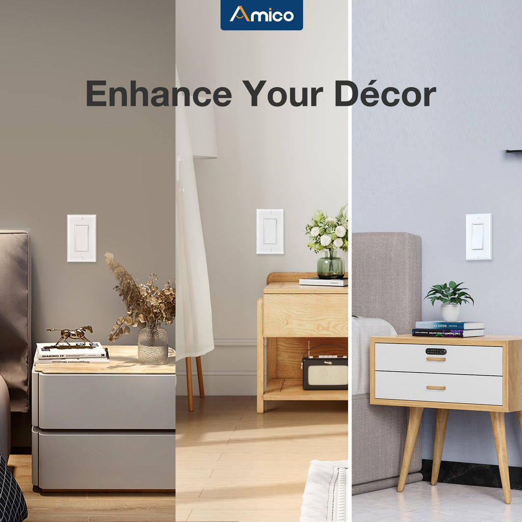Amico 1 Pack Single Pole Light Switches with Wall Plates