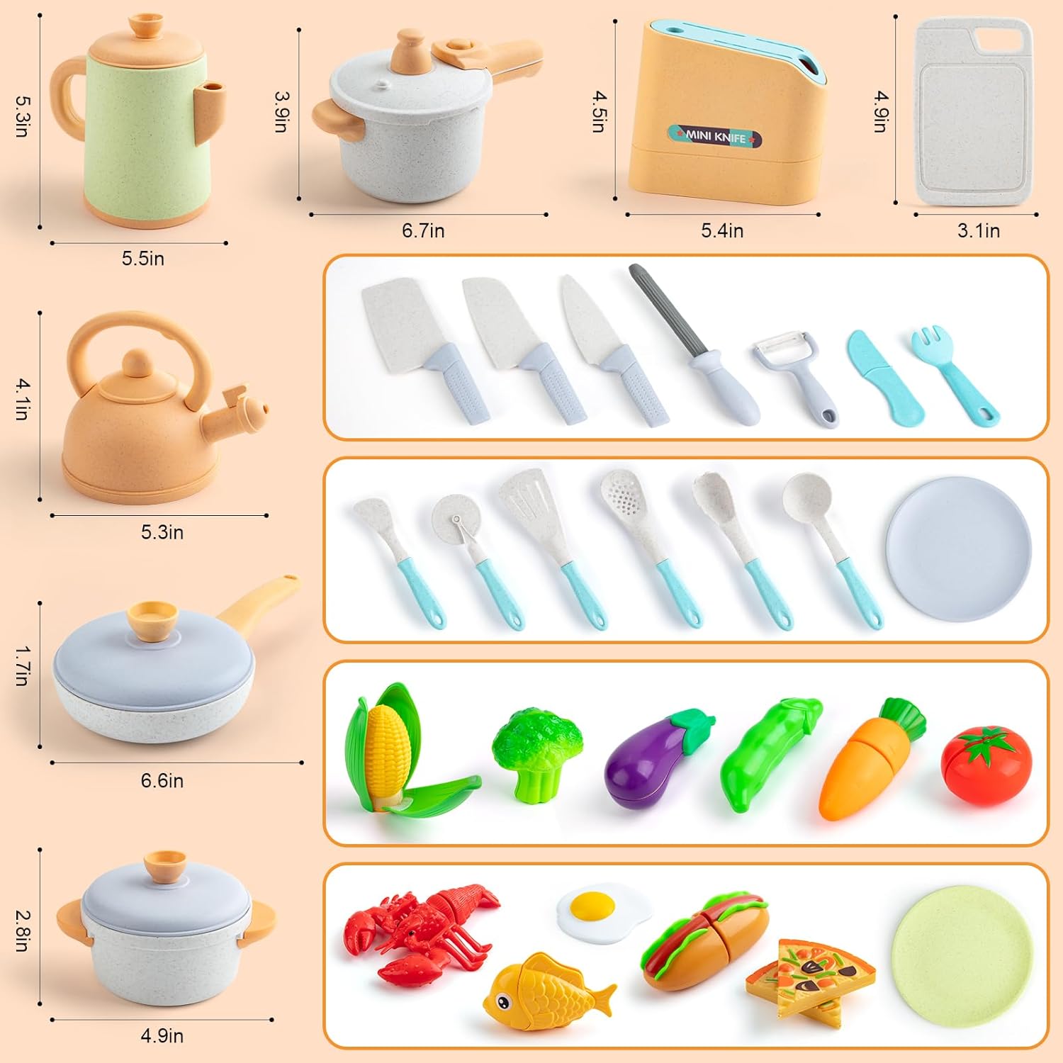 Kids Play Kitchen Accessories, 42Pcs Toddlers Pretend Toy Kitchen Playset Cooking Sets with Pressure Pots and Pans