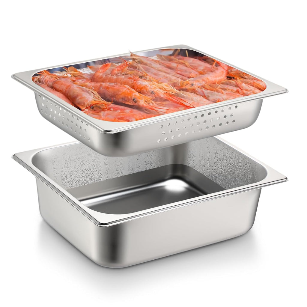 2 Pack Perforated Hotel Pans Set, Half Size, 2.5 Inches, 4 Inches
