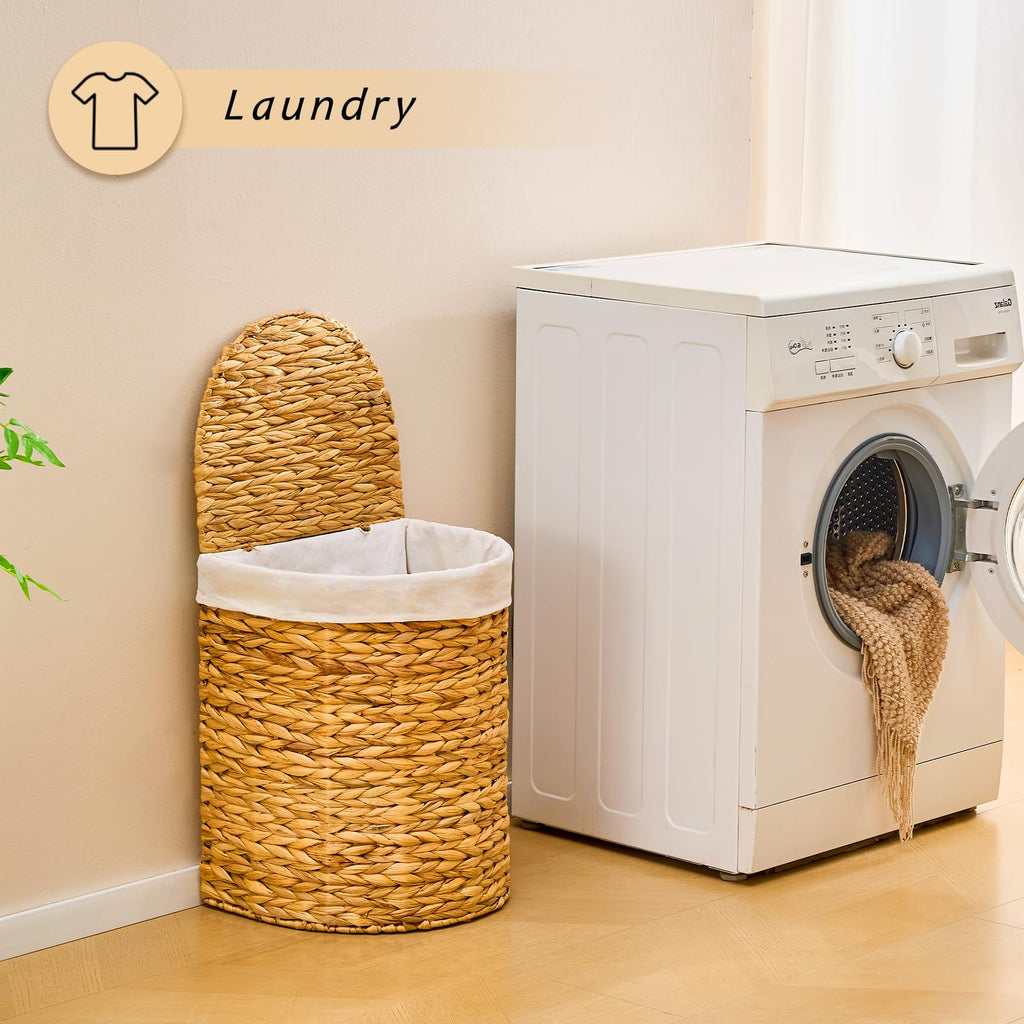 Half Moon Natural Water Hyacinth Laundry Hamper, 60L, Natural