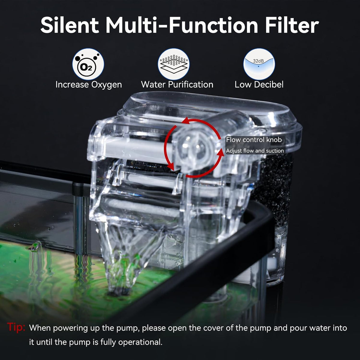 1.8 Gallon Beta Fish Tank Aquariums Kits - Clear Small Fish Bowl Starter Kit with LED Light, Water Filter Pump