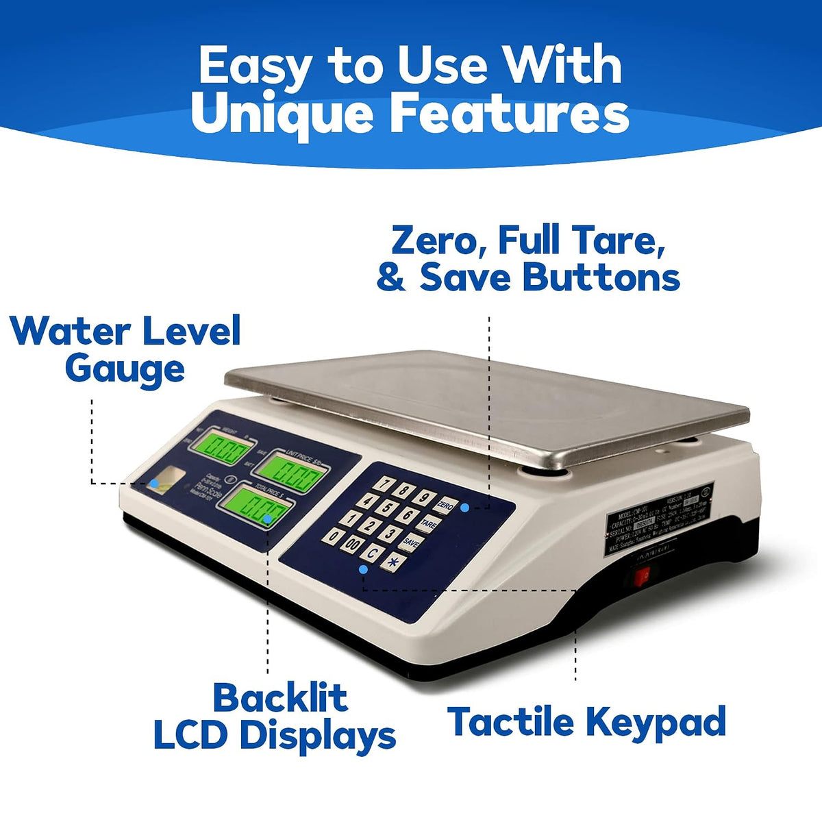 CM-101 NTEP Certified Scale for Digital Price Computing - 30lb Commercial Scale with 0.01lb Readability
