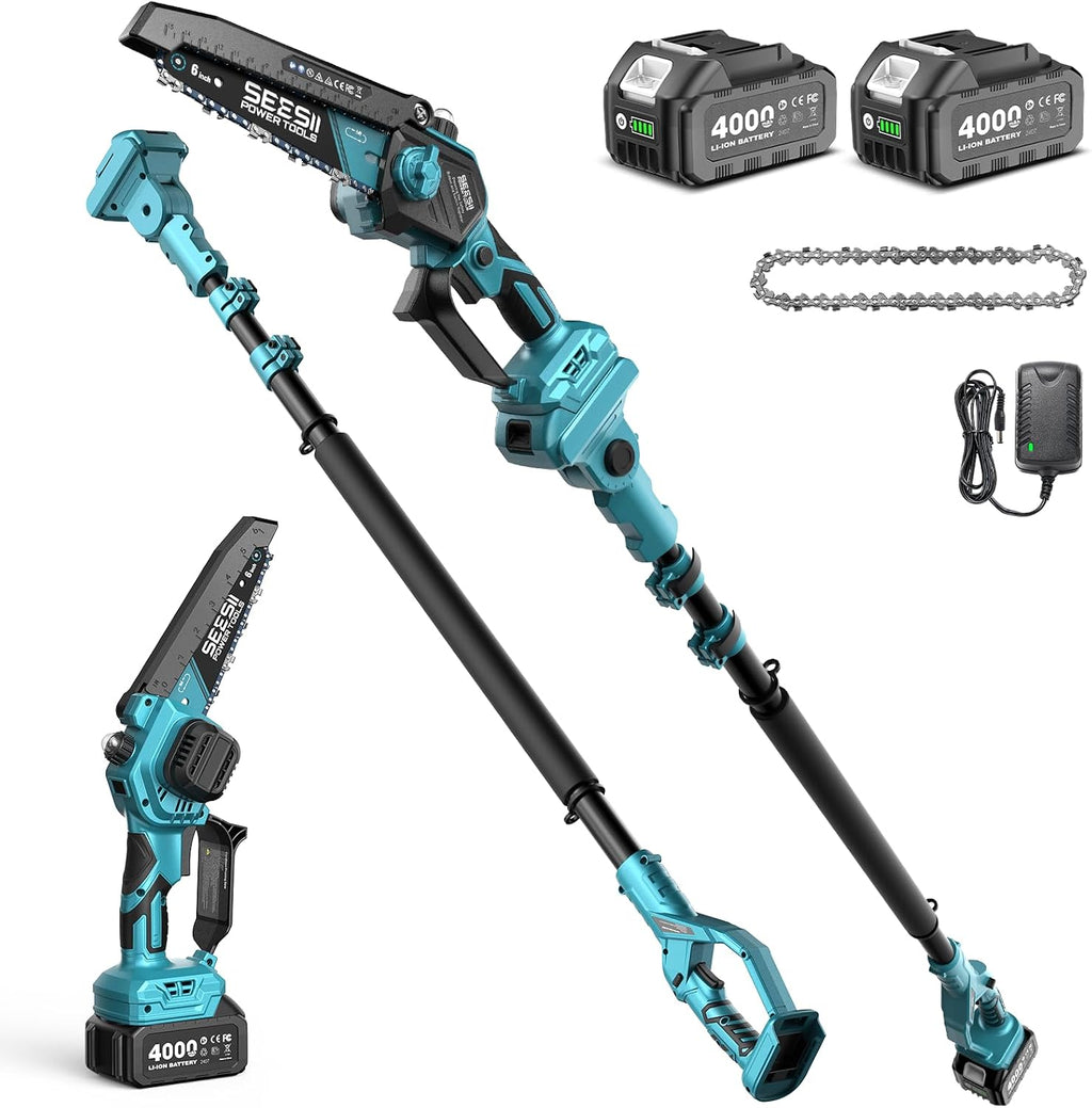 2-in-1 Electric Pole Saws for Tree Trimming, Brushless Motor | 2 x 4000mAh Batteries,Hand Held Mini Chainsaw Cordless