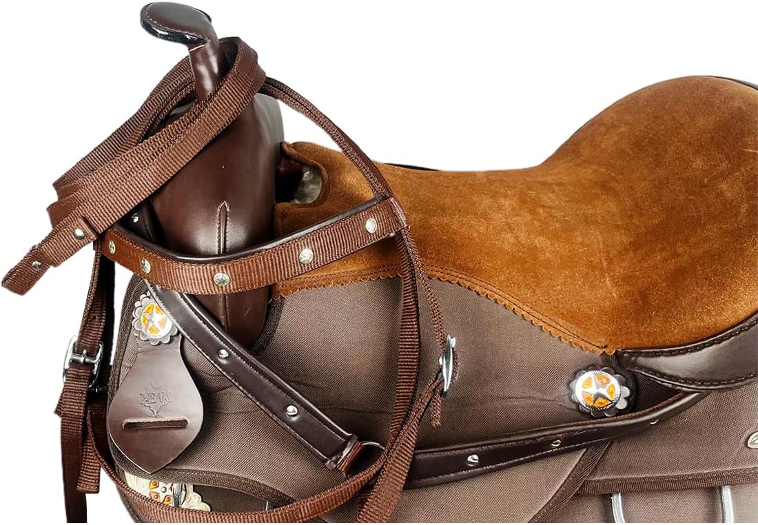 Western Horse Saddle Combo Kit Brown Synthetic Nylon English Riding Horse Saddle Tack Set for Horse Equestrian Horse
