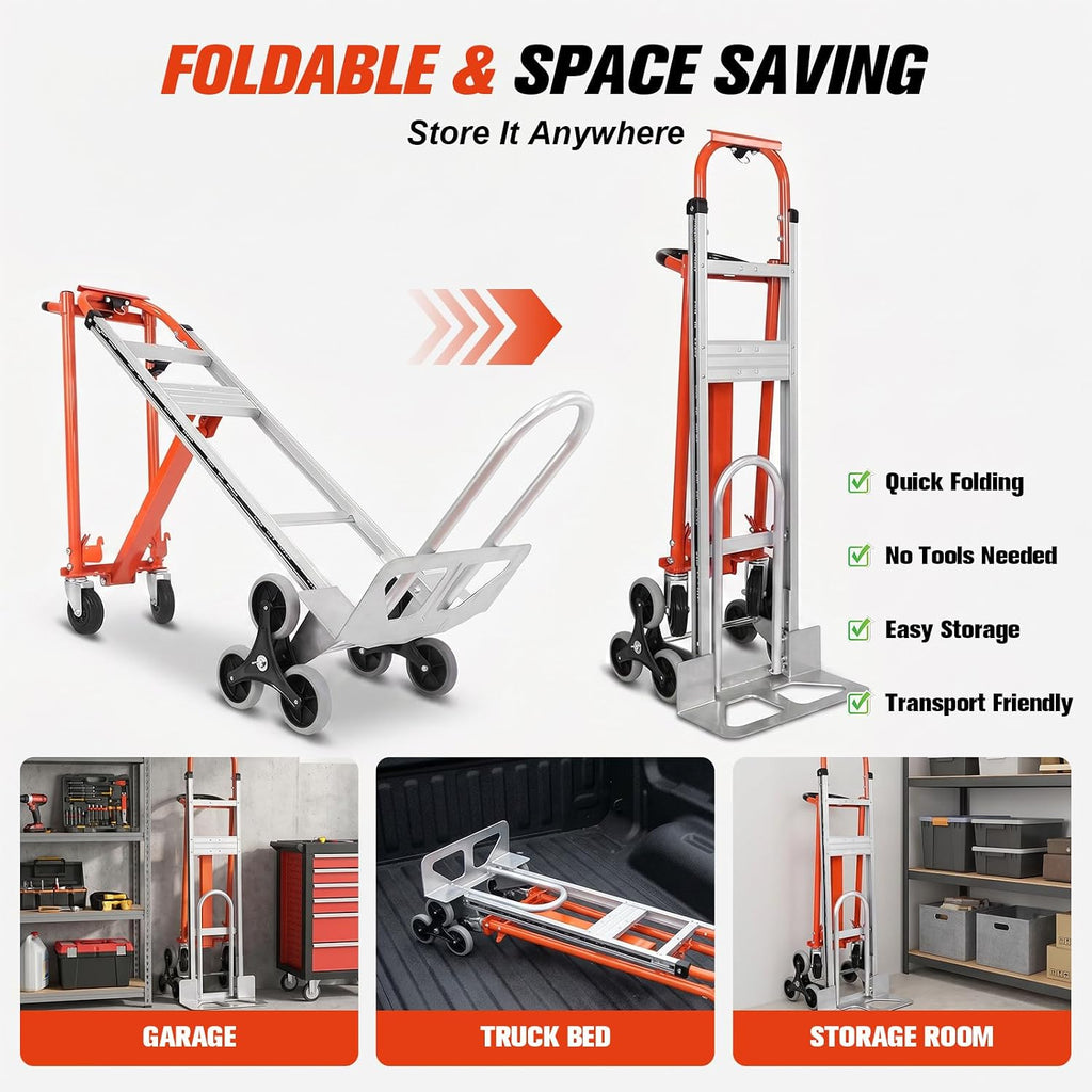 4-in-1 Convertible Stair Climbing Hand Truck, 1000LBS Heavy Duty Dolly Cart, Reinforced Aluminum Stair Climbing Dolly