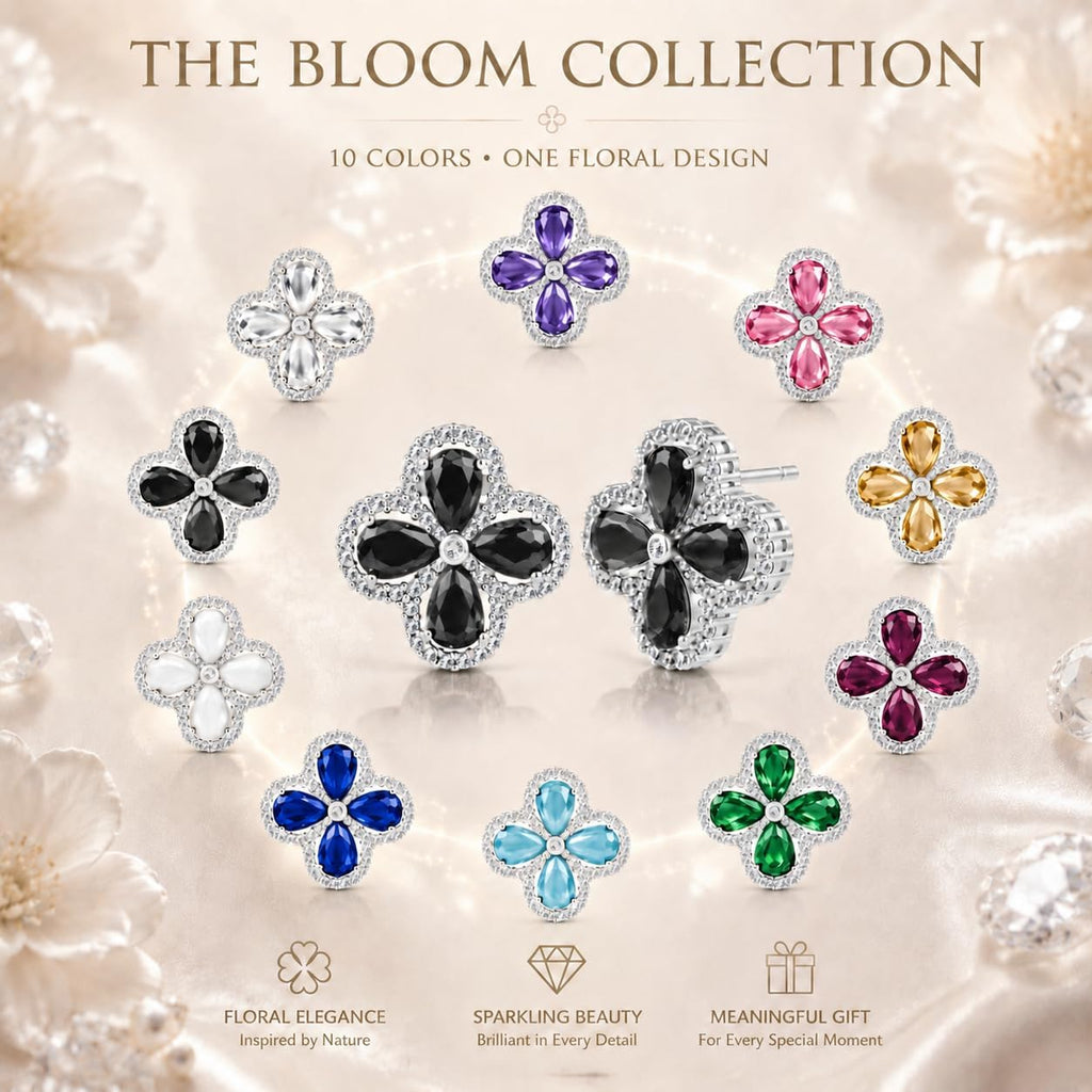Clover Earrings for Women, CZ Four Leaf Clover Studs, 18K Gold Plated Brass | Elegant Gold Plated Clover Design