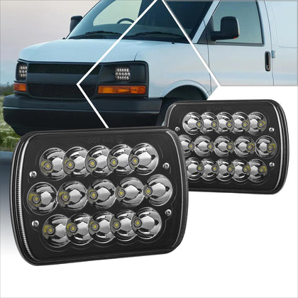 7X6 H6054 Full LED DRL Headlights Assembly Compatible with 1984-2020 Chevy Express GMC Savana C/K Ford E/F Jeep