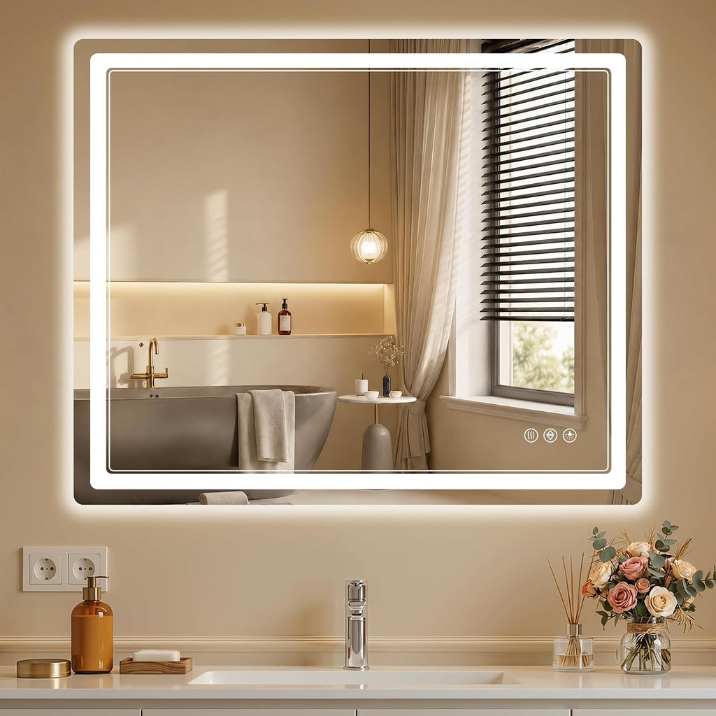 30"x36" LED Bathroom Mirror with Lights, Backlit + Front Lit, Anti-Fog, Lighted Bathroom Mirror for Wall, HD
