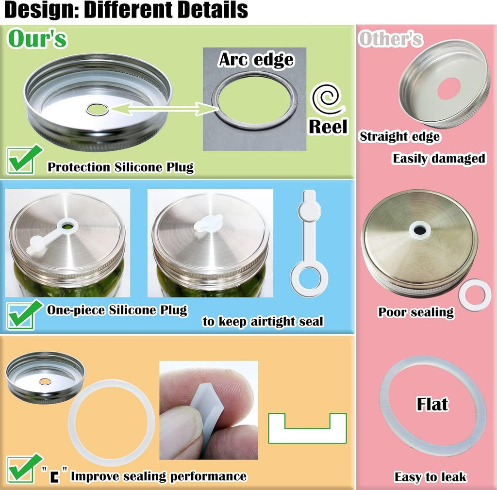 Stainless Steel Fermenting Lids & Airlocks for Wide Mouth Mason Jar | Fermentation Lids 2 set: Fermenter