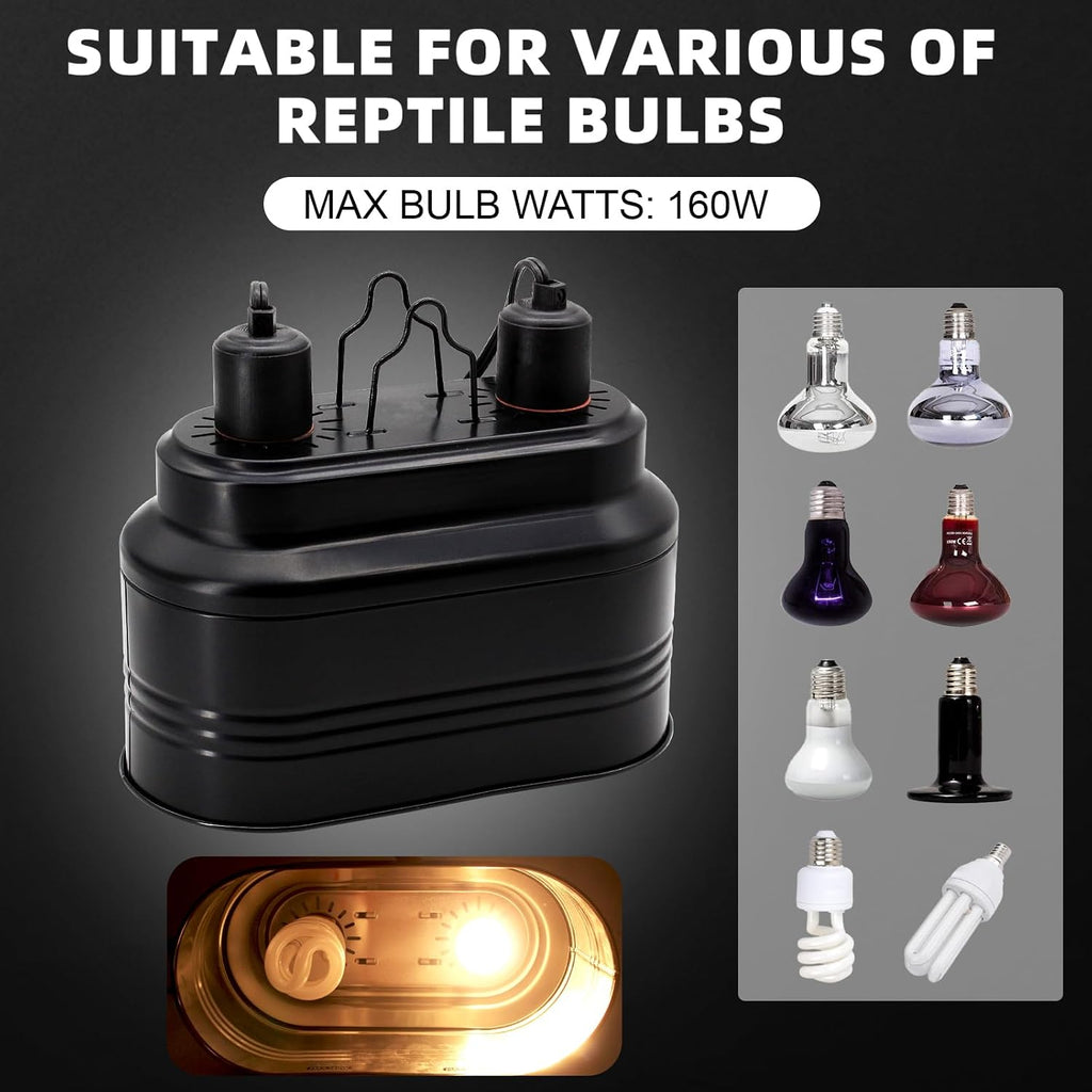Dual Reptile Lamp Fixture with Independent Switches, UVB & Basking Bulb Holder for Glass Terrarium Habitat - Reptile