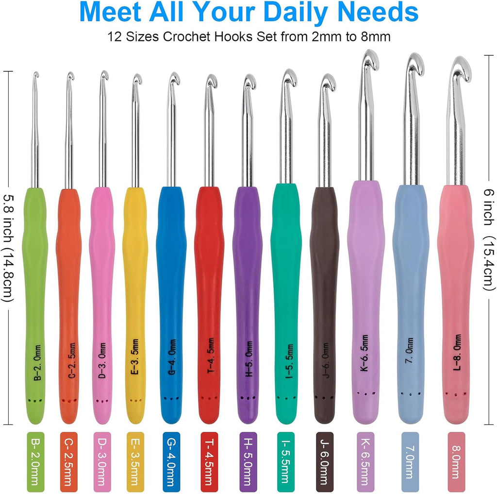 Crochet Hooks 12 Sizes Crochet Hook Set, 51 Pack Yarn Crochet Kit for Beginners, Knitting Needles with Ergonomic