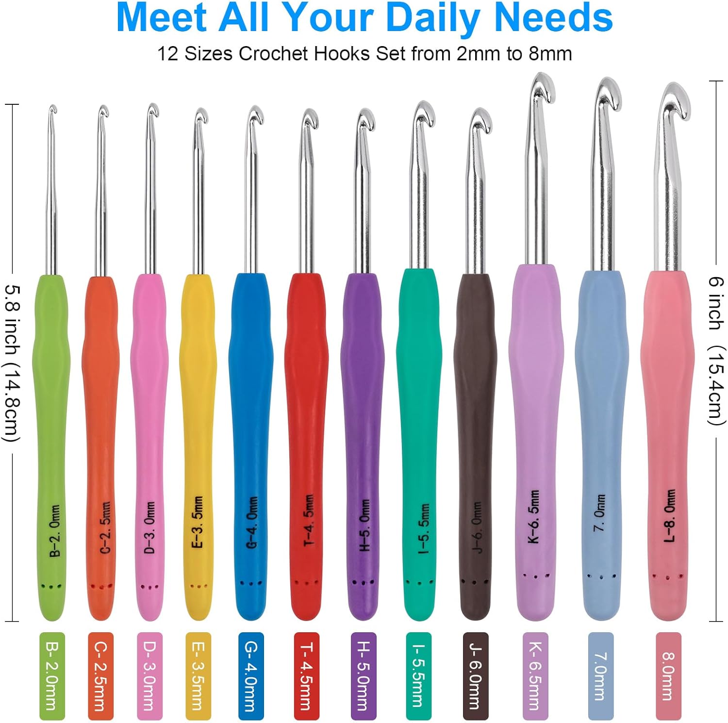 Crochet Hooks 12 Sizes Crochet Hook Set, 51 Pack Yarn Crochet Kit for Beginners, Knitting Needles with Ergonomic