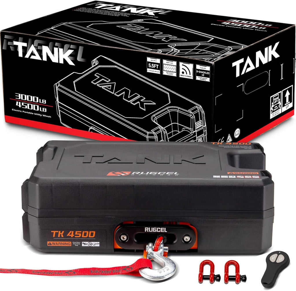 Portable Winch 12V DC Electric Utility winch,4500lb/2041kg Single Line Pull with Steel Mounting Plate, Integrated