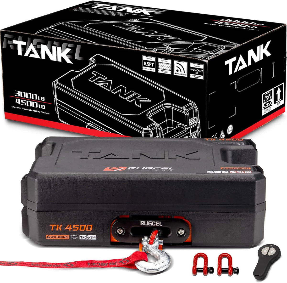 Portable Winch 12V DC Electric Utility winch,4500lb/2041kg Single Line Pull with Steel Mounting Plate, Integrated