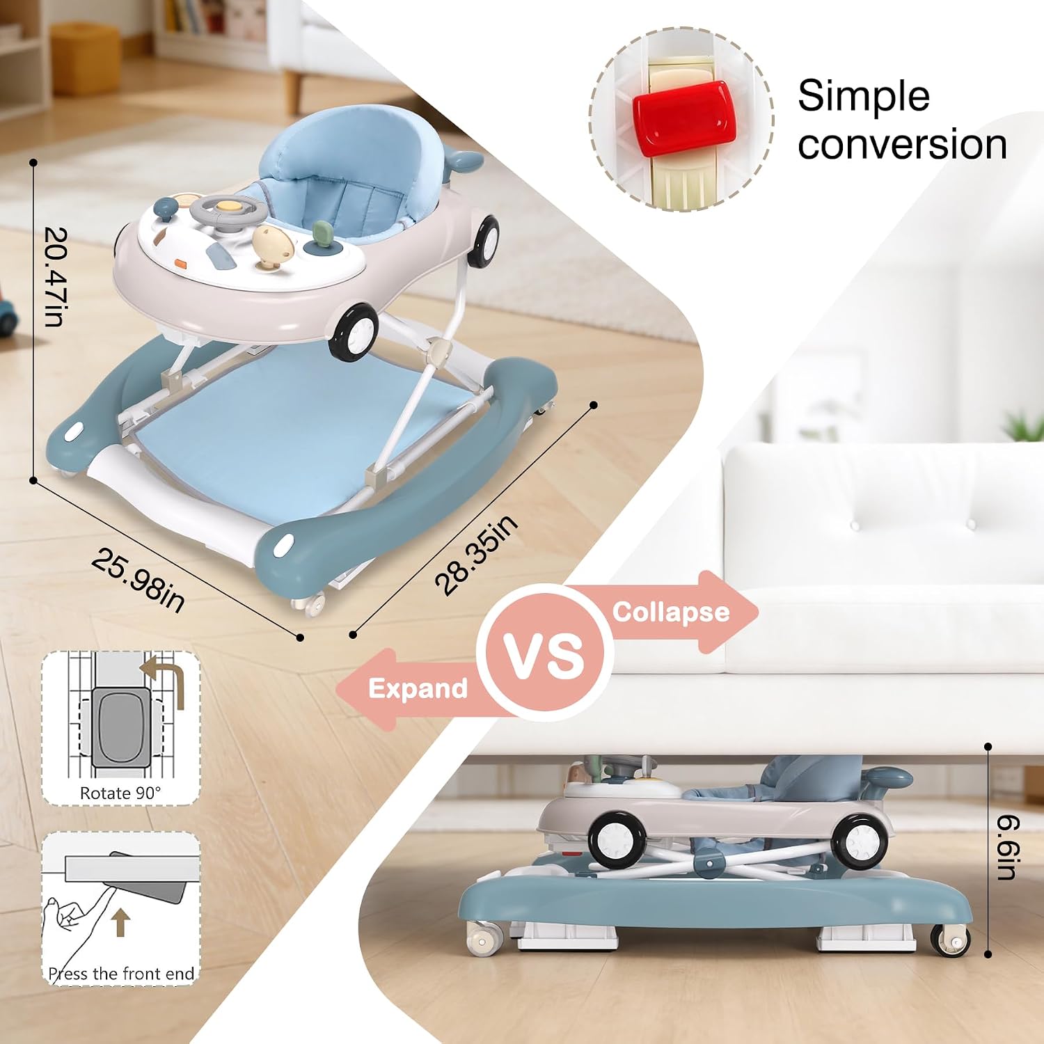 5-in-1 Convertible Baby Walker with Steering Wheel Music Activity Center – Infant Rocker, Jumper, Push Walker