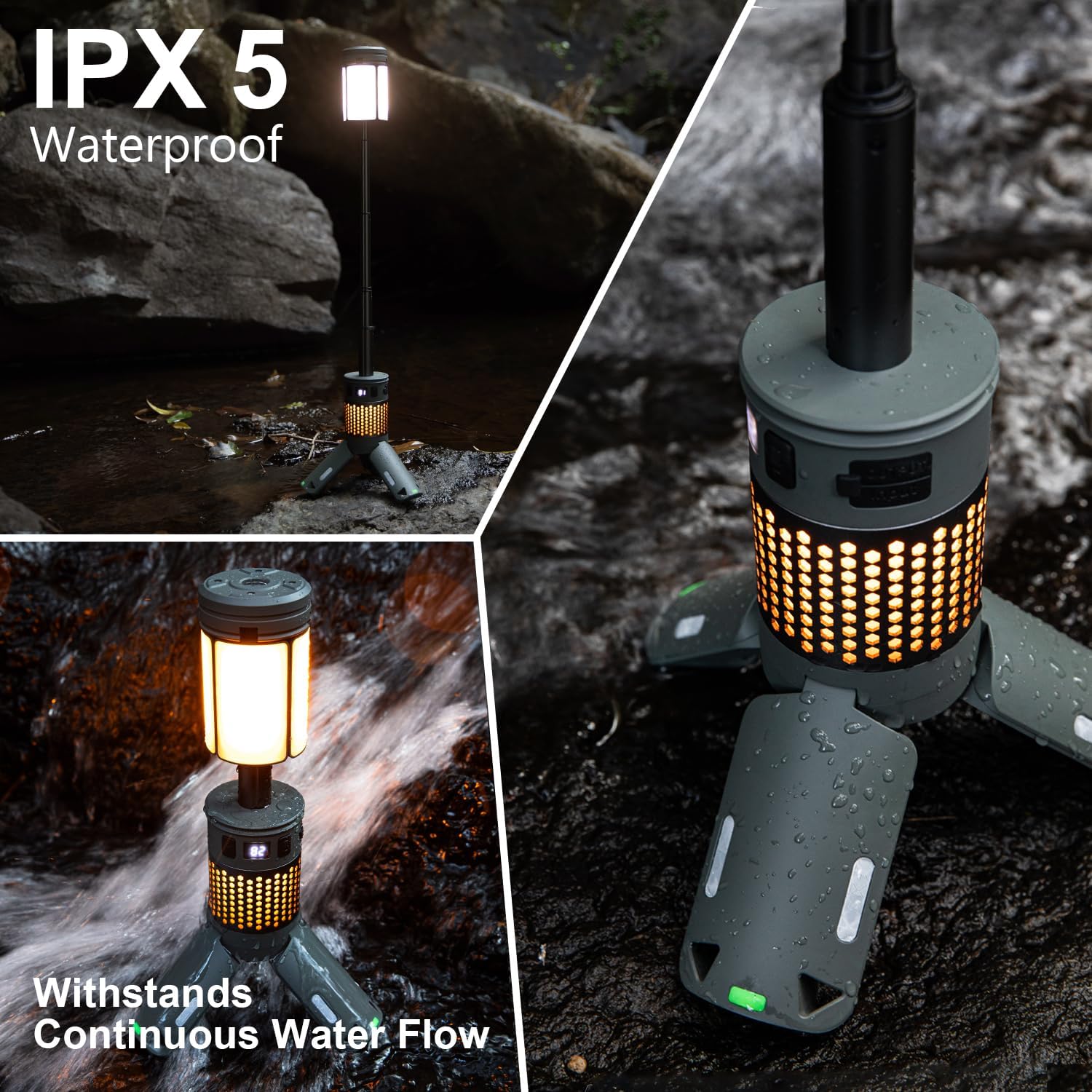 Telescopic Camping Lights with Stand, 40H Playtime, Magnetic Base | 12000mAh Portable Flashlight, RGB Ambient