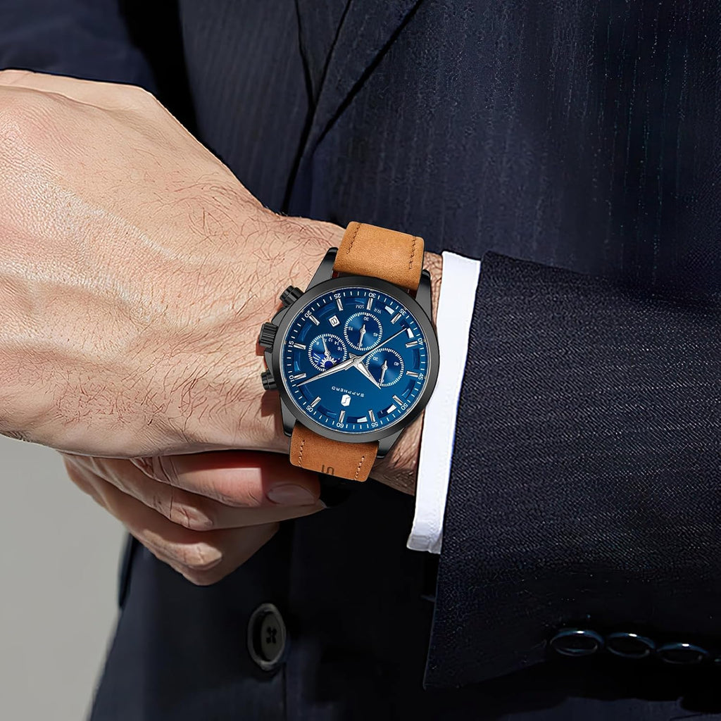 Chronograph Watches for Men, Original Business Casual Stainless Steel Analog Watch 50M Waterproof Luminous Watches