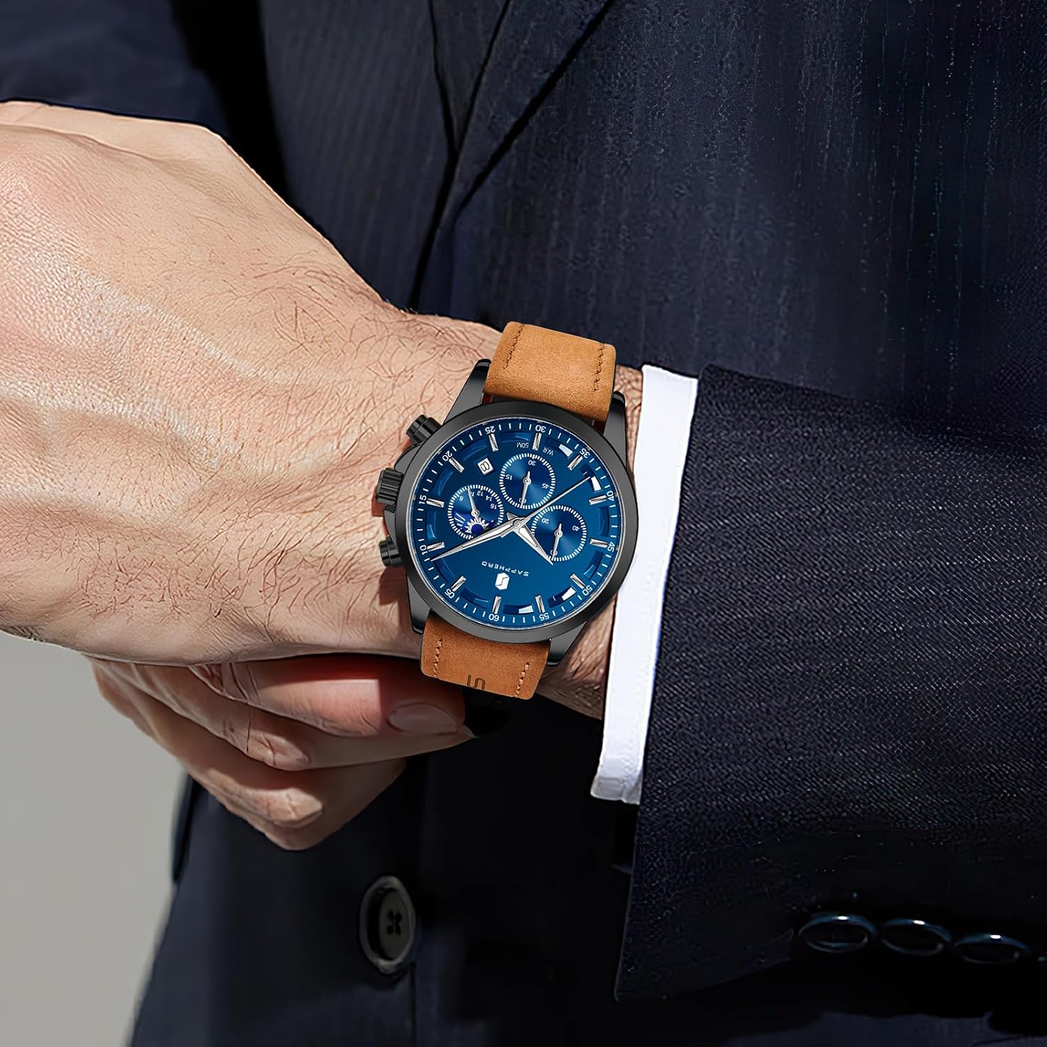 Chronograph Watches for Men, Original Business Casual Stainless Steel Analog Watch 50M Waterproof Luminous Watches
