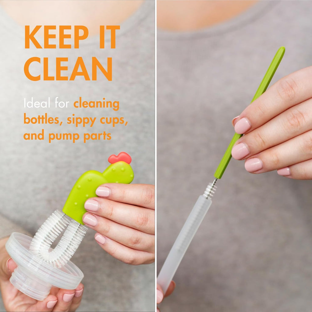 Cacti Bottle Cleaning Brush Set - Includes Bottle Brush, Nipple Brush, Detail Brush, and Straw Brush - Baby Bottle