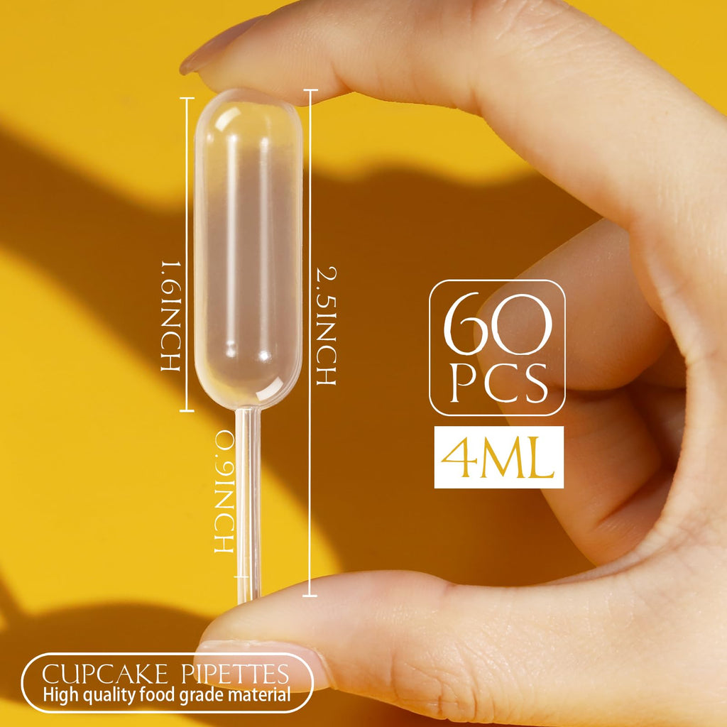 60Pcs 4ml Squeeze Cupcake Pipettes, Alcohol Infuser Plastic Pipettes Dropper Squeeze Dropper Disposable Mini Flavor