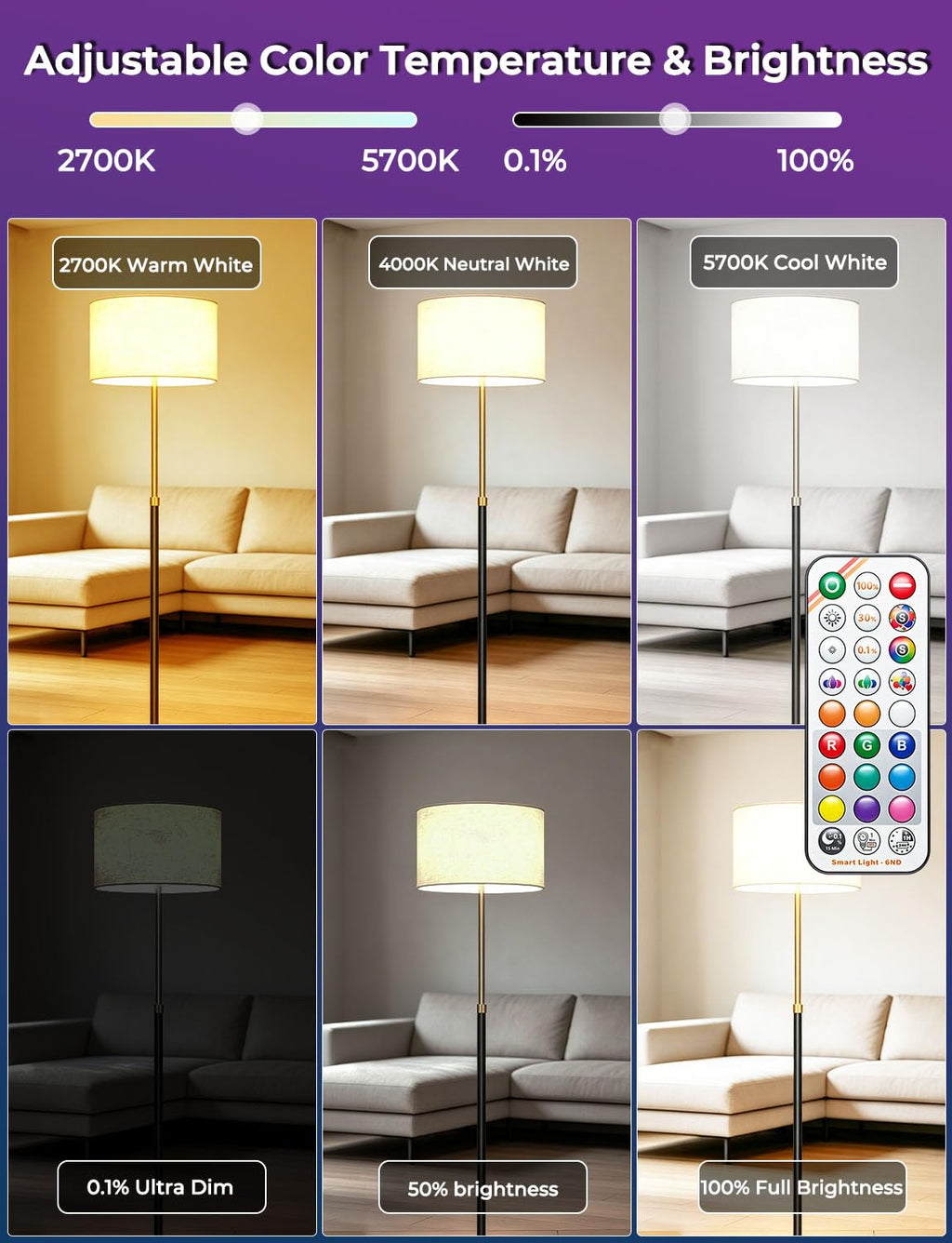Color Changing Light Bulb 120W Equivalent, 12W with Remote Control E26
