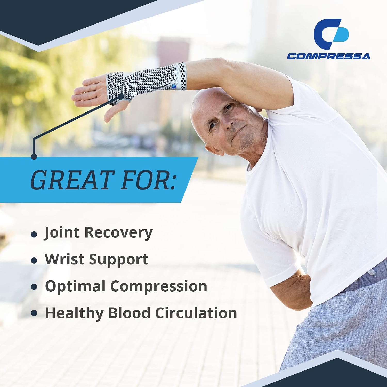 Compressa Wrist Compression Sleeve for Women & Men - Non-Slip Support for Joint Pain, Muscle Recovery, Arthritis, and